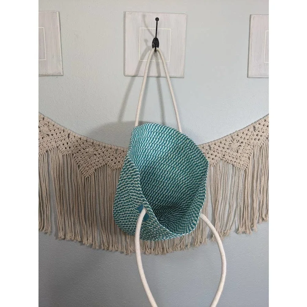 Woven Teal and White Beach Bag